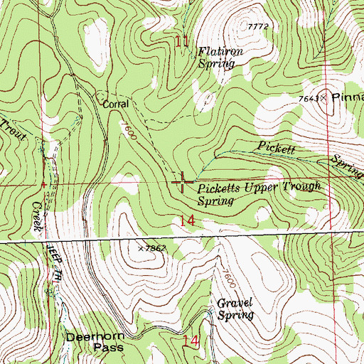 Topographic Map of Picketts Upper Trough Spring, ID