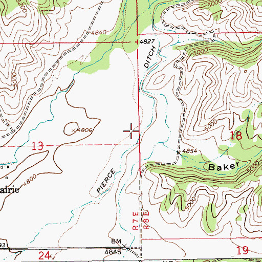 Topographic Map of Pierce Ditch, ID