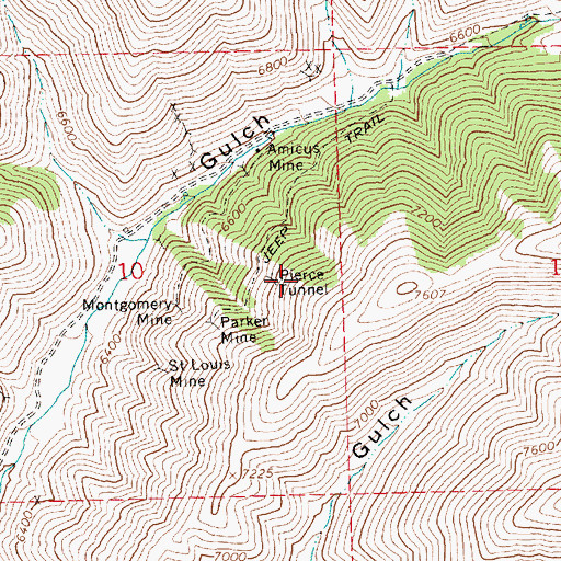 Topographic Map of Pierce Tunnel, ID