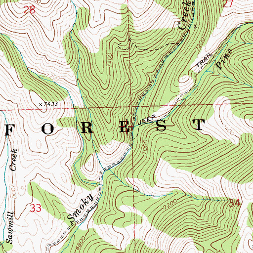 Topographic Map of Pine Creek, ID