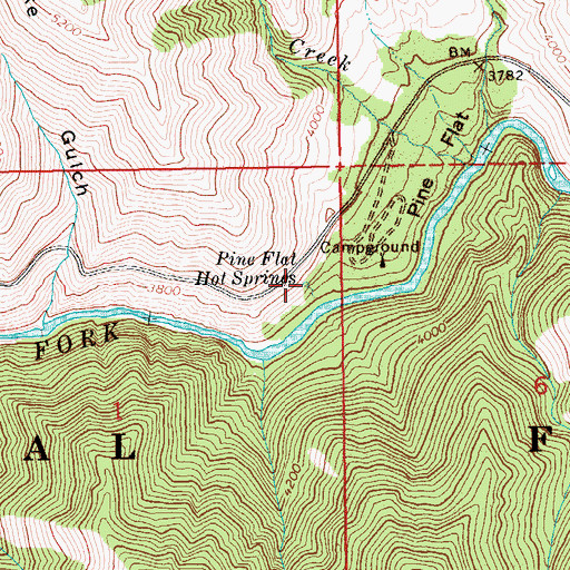Topographic Map of Pine Flat Hot Springs, ID