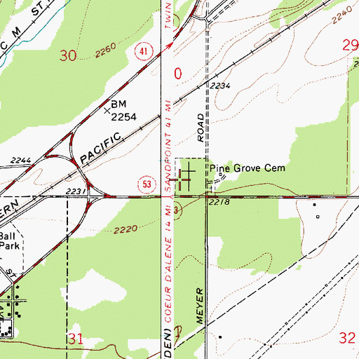 Topographic Map of Pine Grove Cemetery, ID