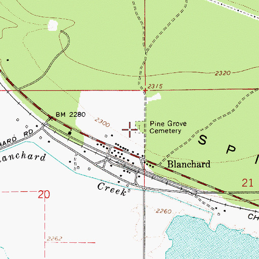 Topographic Map of Pine Grove Cemetery, ID