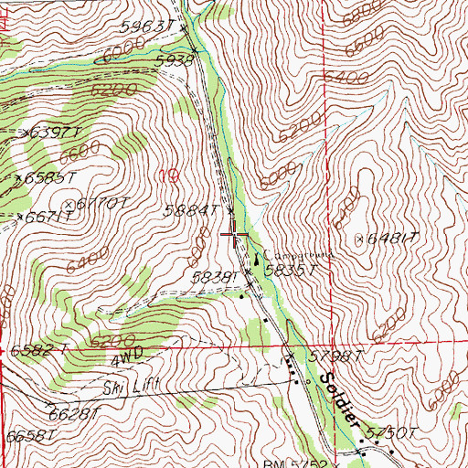 Topographic Map of Pioneer Campground, ID