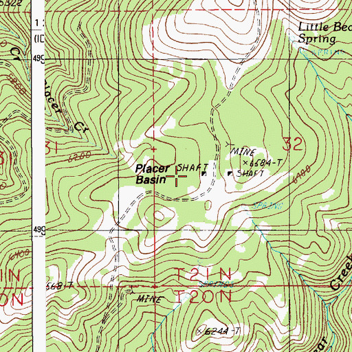 Topographic Map of Placer Basin, ID