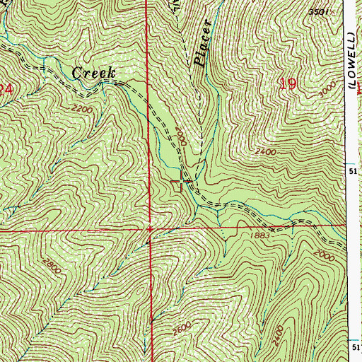 Topographic Map of Placer Creek, ID