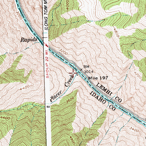 Topographic Map of Placer Creek, ID