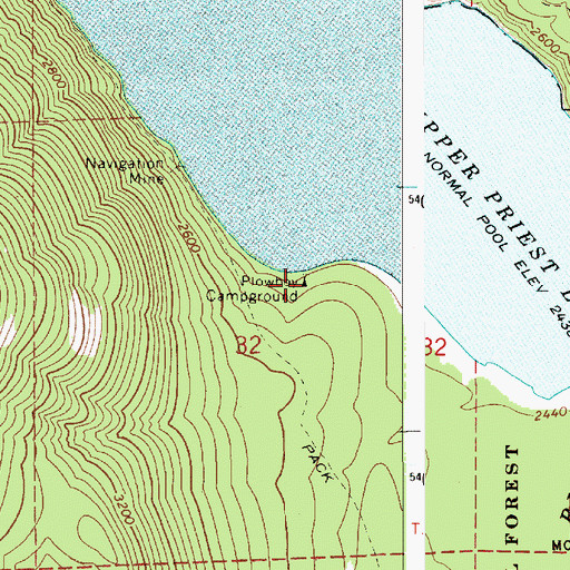 Topographic Map of Plowboy Campground, ID