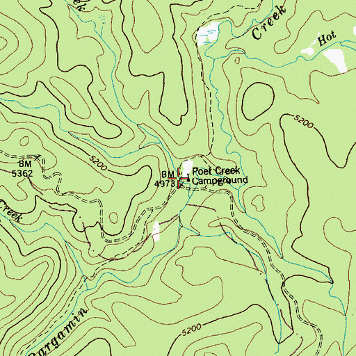 Topographic Map of Poet Creek Campground, ID