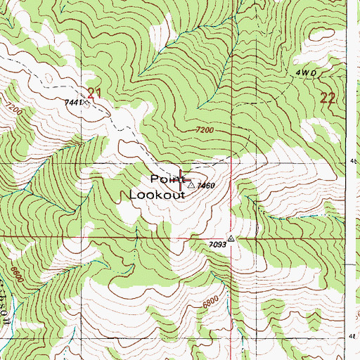 Topographic Map of Point Lookout, ID