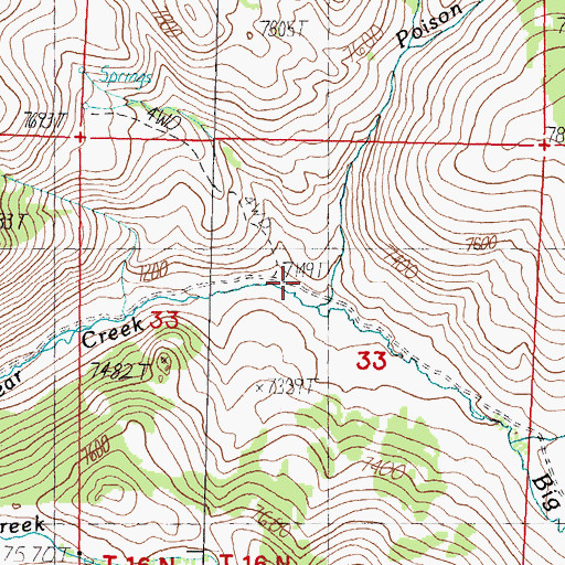 Topographic Map of Poison Creek, ID