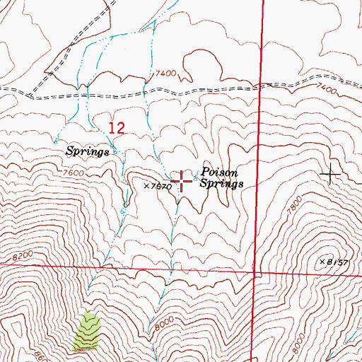 Topographic Map of Poison Springs, ID