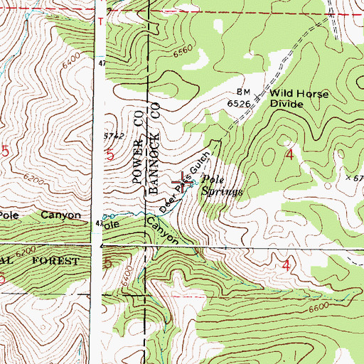 Topographic Map of Pole Springs, ID