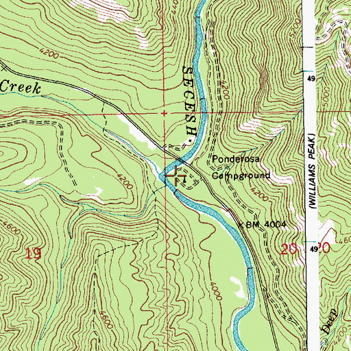 Topographic Map of Ponderosa Campground, ID