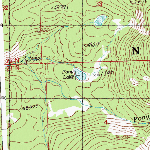 Topographic Map of Pony Lake, ID