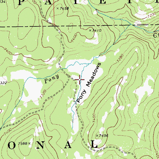Topographic Map of Pony Meadows, ID