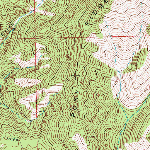 Topographic Map of Pony Ridge, ID