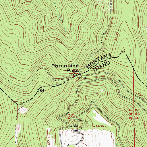 Topographic Map of Porcupine Pass, ID