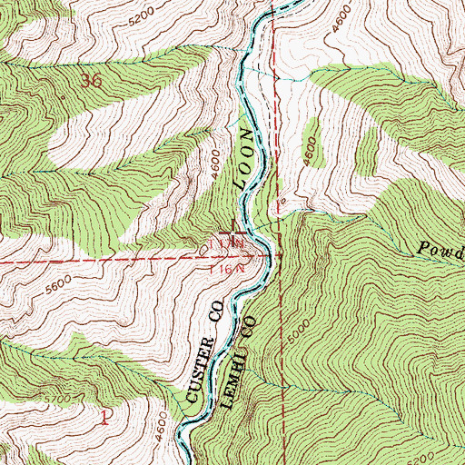 Topographic Map of Powder Creek, ID