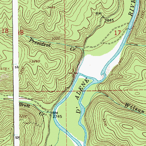 Topographic Map of President Creek, ID