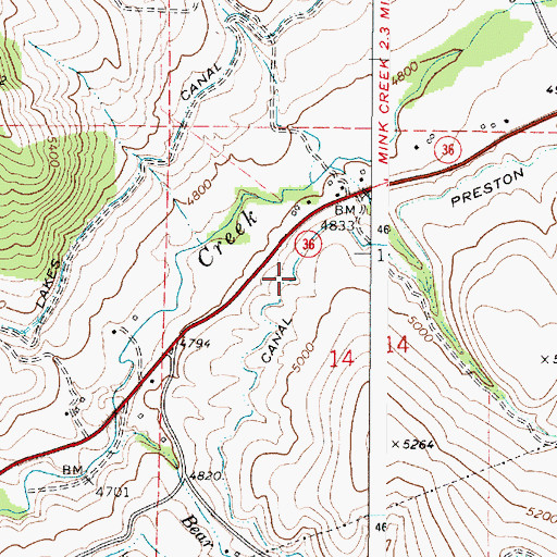 Topographic Map of Preston Riverdale Canal, ID