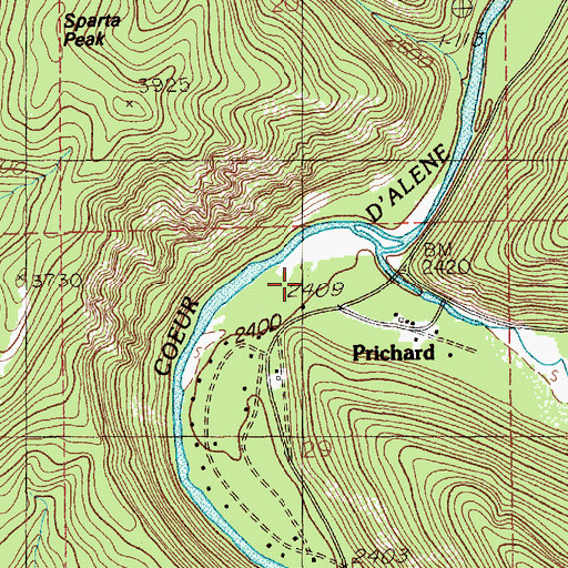 Topographic Map of Prichard Creek, ID