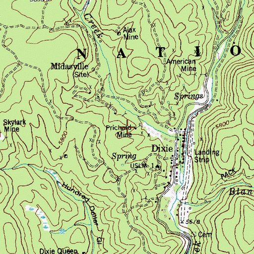 Topographic Map of Prichard Mine, ID