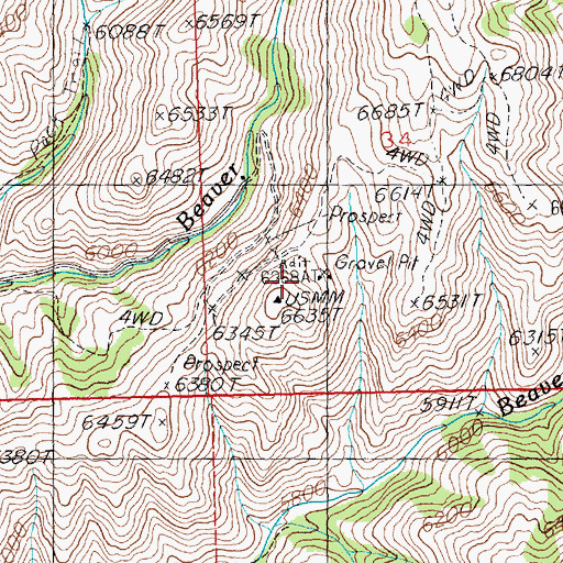 Topographic Map of Princess Blue Ribbon Mine, ID