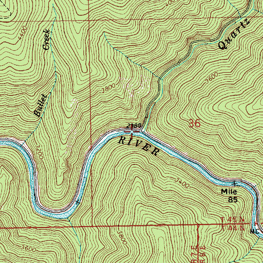 Topographic Map of Quartz Creek, ID