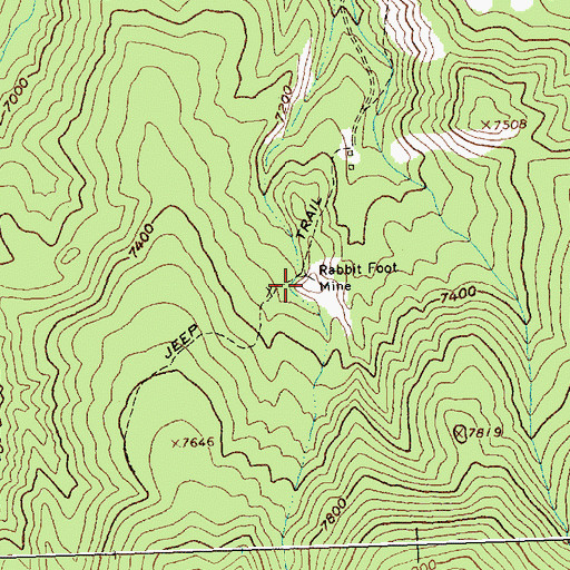 Topographic Map of Rabbit Foot Mine, ID