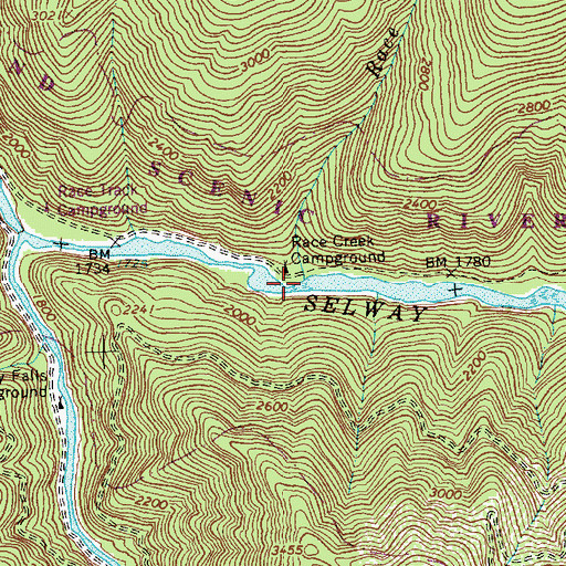 Topographic Map of Race Creek, ID