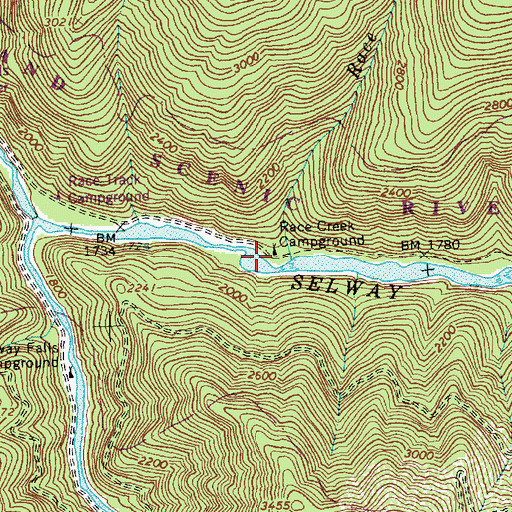 Topographic Map of Race Creek Campground, ID