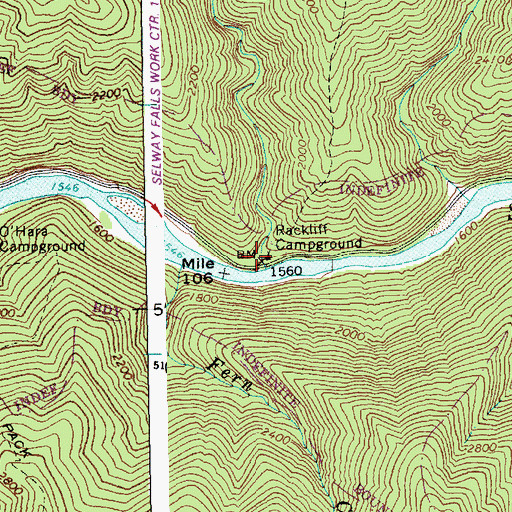Topographic Map of Rackliff Campground, ID