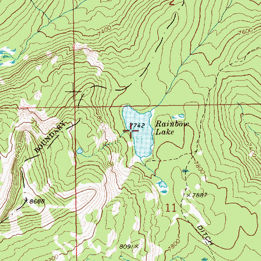 Topographic Map of Rainbow Lake, ID