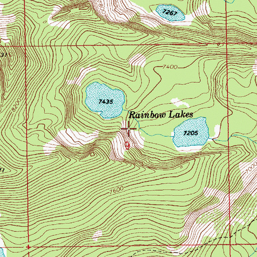 Topographic Map of Rainbow Lakes, ID