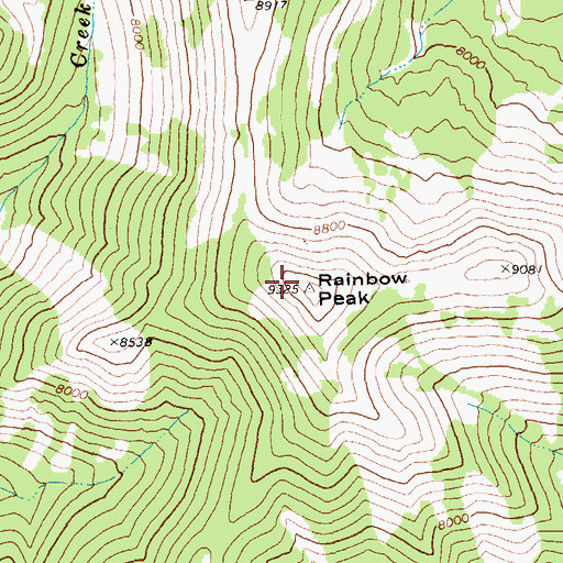 Topographic Map of Rainbow Peak, ID