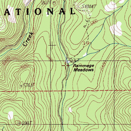Topographic Map of Rammage Meadows, ID