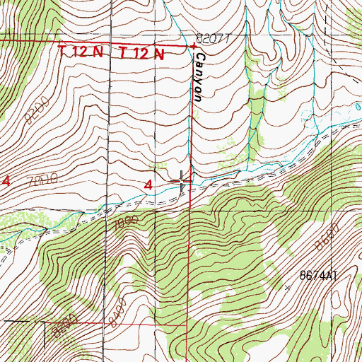 Topographic Map of Ramsey Canyon, ID