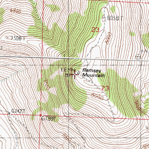 Topographic Map of Ramsey Mountain, ID