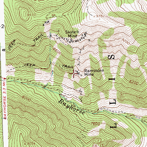 Topographic Map of Ramshorn Mine, ID