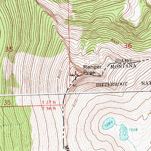 Topographic Map of Ranger Peak, ID