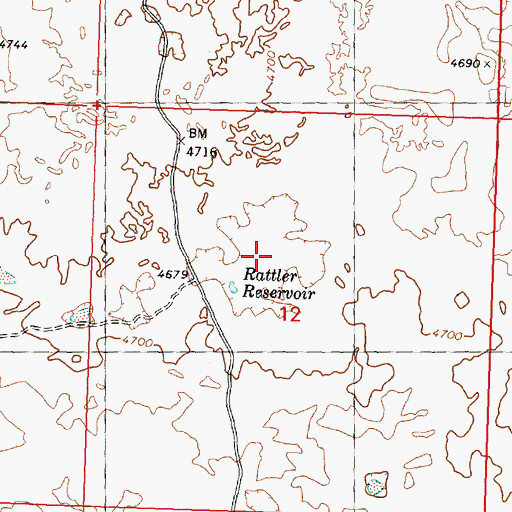 Topographic Map of Rattler Reservoir, ID