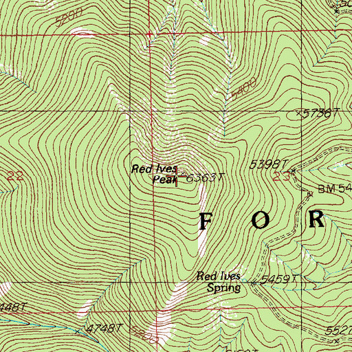 Topographic Map of Red Ives Peak, ID