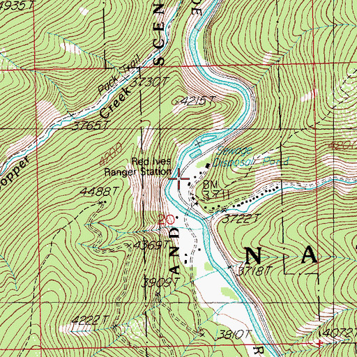 Topographic Map of Red Ives Ranger Station, ID