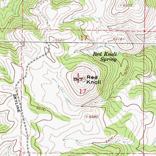 Topographic Map of Red Knoll, ID