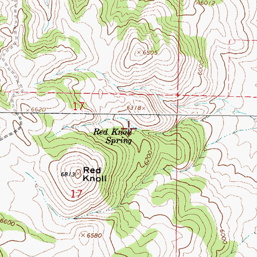 Topographic Map of Red Knoll Spring, ID