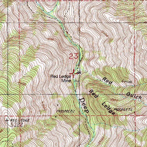 Topographic Map of Red Ledge Mine, ID