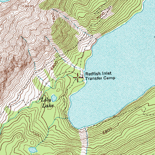 Topographic Map of Redfish Inlet Transfer Camp, ID