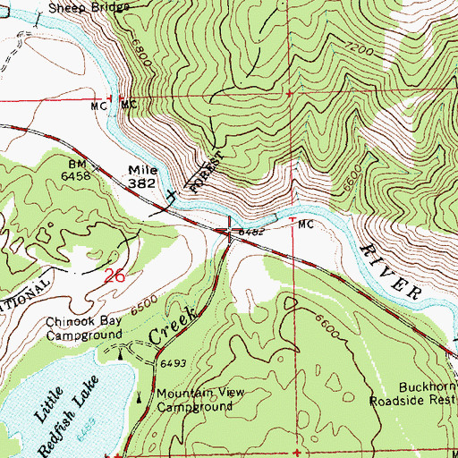 Topographic Map of Redfish Lake Creek, ID