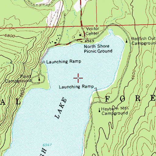 Topographic Map of Redfish Outlet Campground, ID